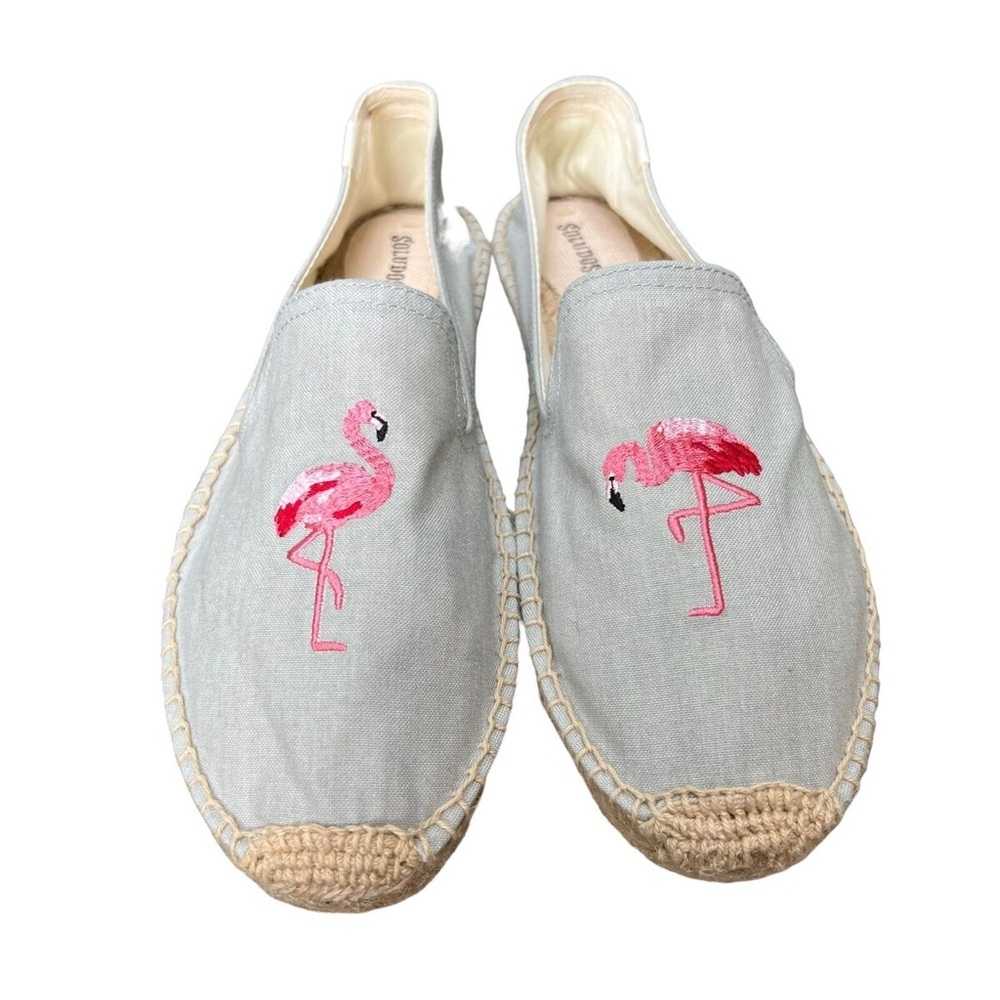 Soludos Blue and Pink Espadrilles with Flamingo Embroidery